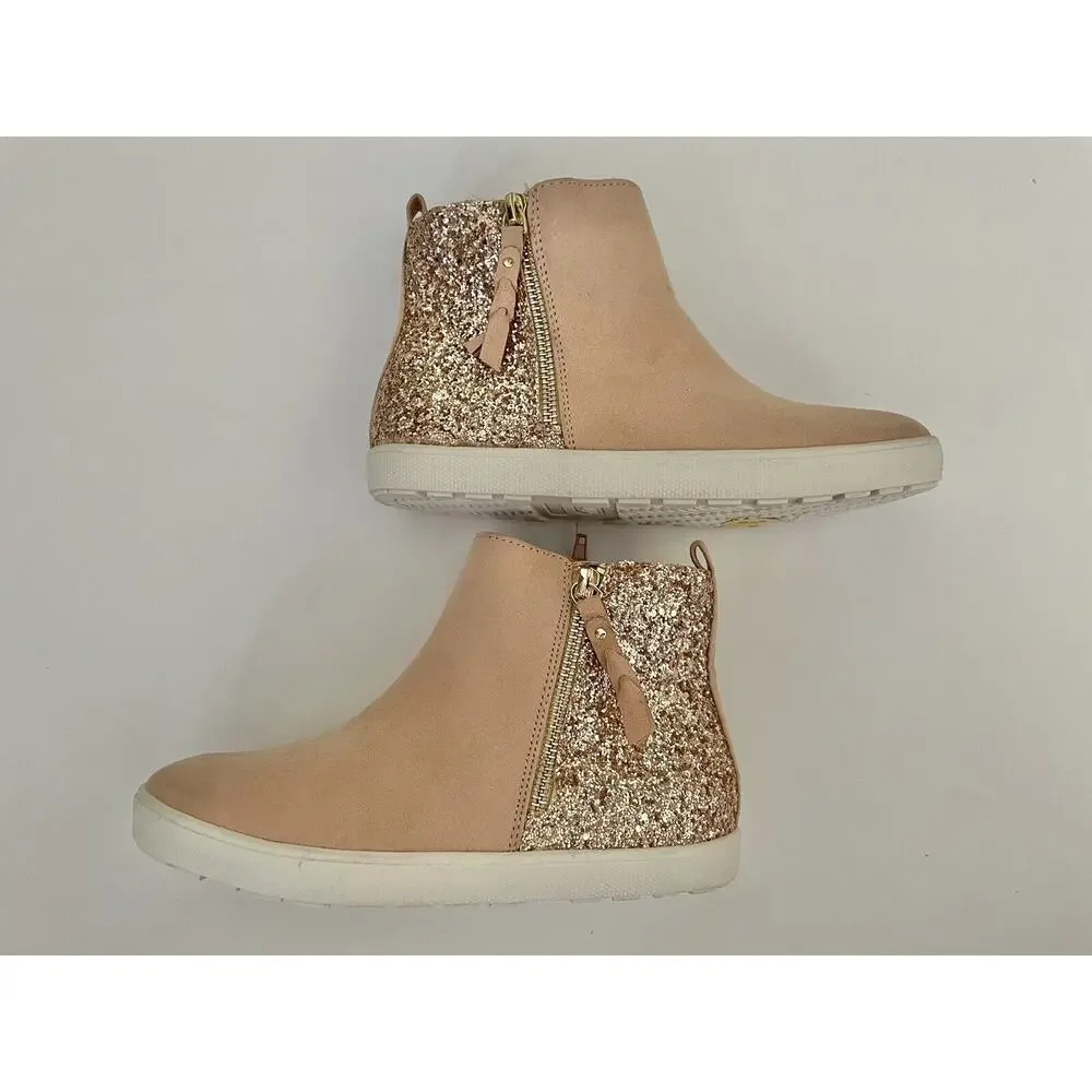 Sugar Mauve Pink Glitter Tassel Side Zipper Girls Ankle Bootie Sneakers Size 3